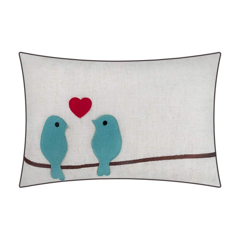 JWH Love Birds Throw Pillow Covers Decorative Embroidered Red Heart Accent Pillow Cases Valentine's Day Gift Pillowcase Lumbar Cushion for Couch Bed Living Room 12x18 Inch Beige Teal Blue - Image 1